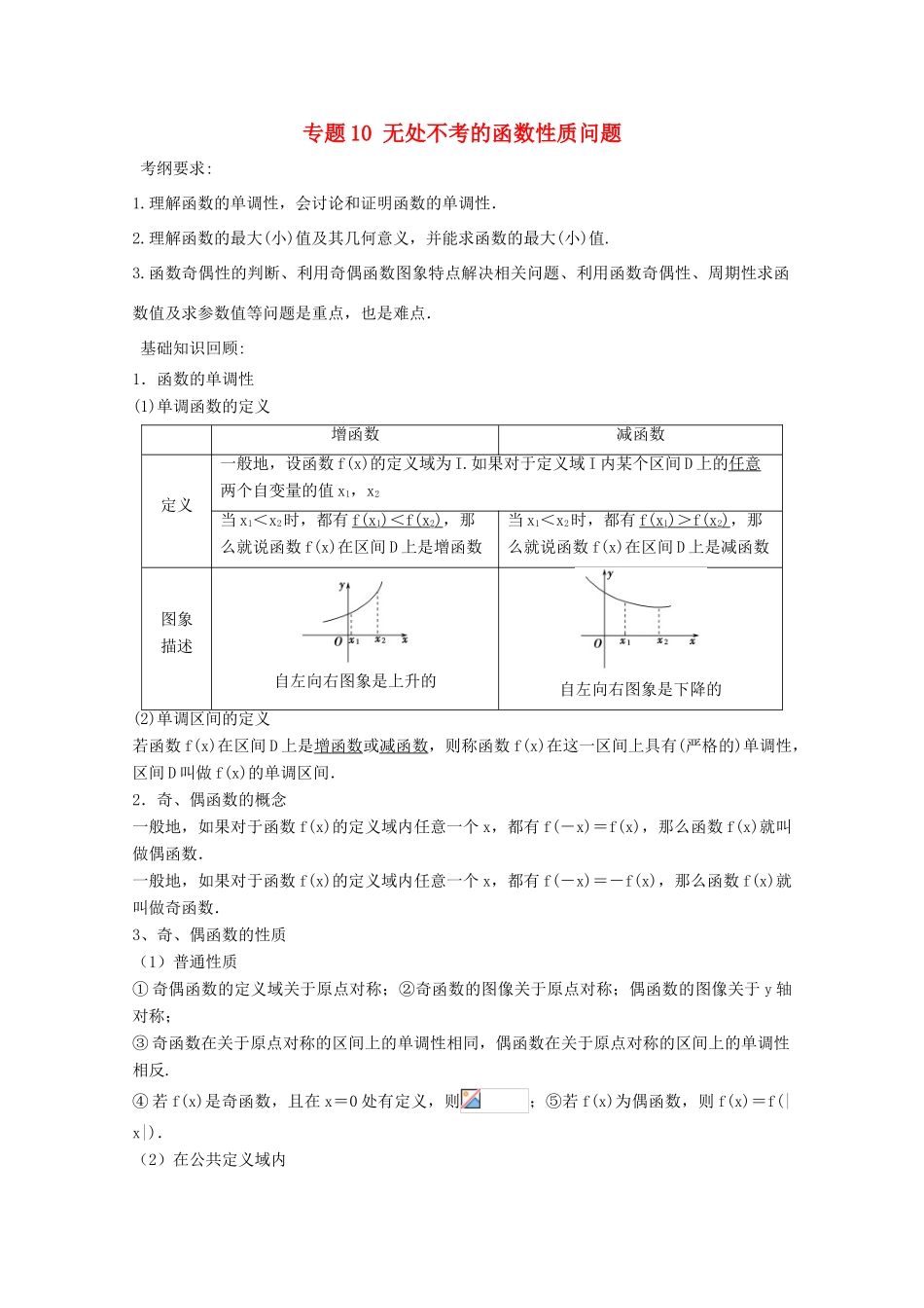 备战高考数学一轮复习（热点难点）专题10 无处不考的函数性质问题-人教版高三全册数学试题_第1页