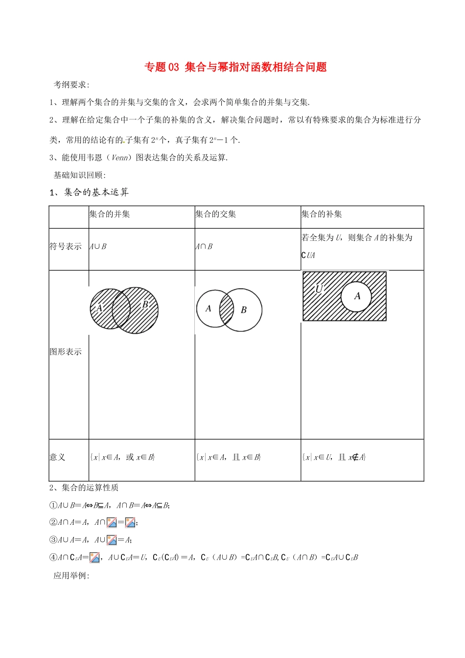 备战高考数学一轮复习（热点难点）专题03 集合与幂指对函数相结合问题-人教版高三全册数学试题_第1页