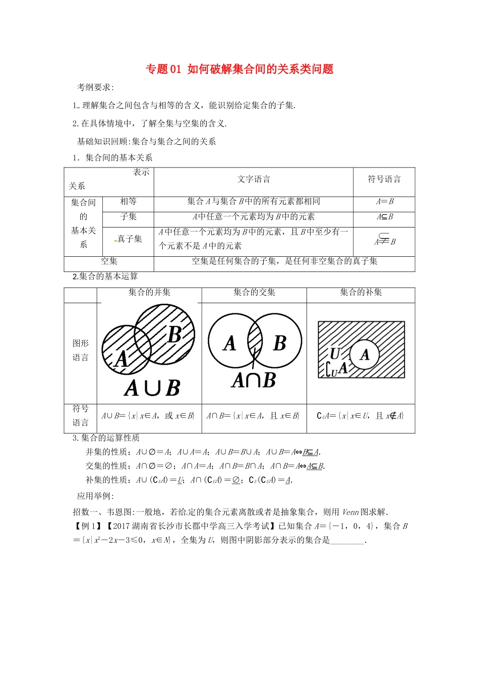 备战高考数学一轮复习（热点难点）专题01 如何破解集合间的关系类问题-人教版高三全册数学试题_第1页