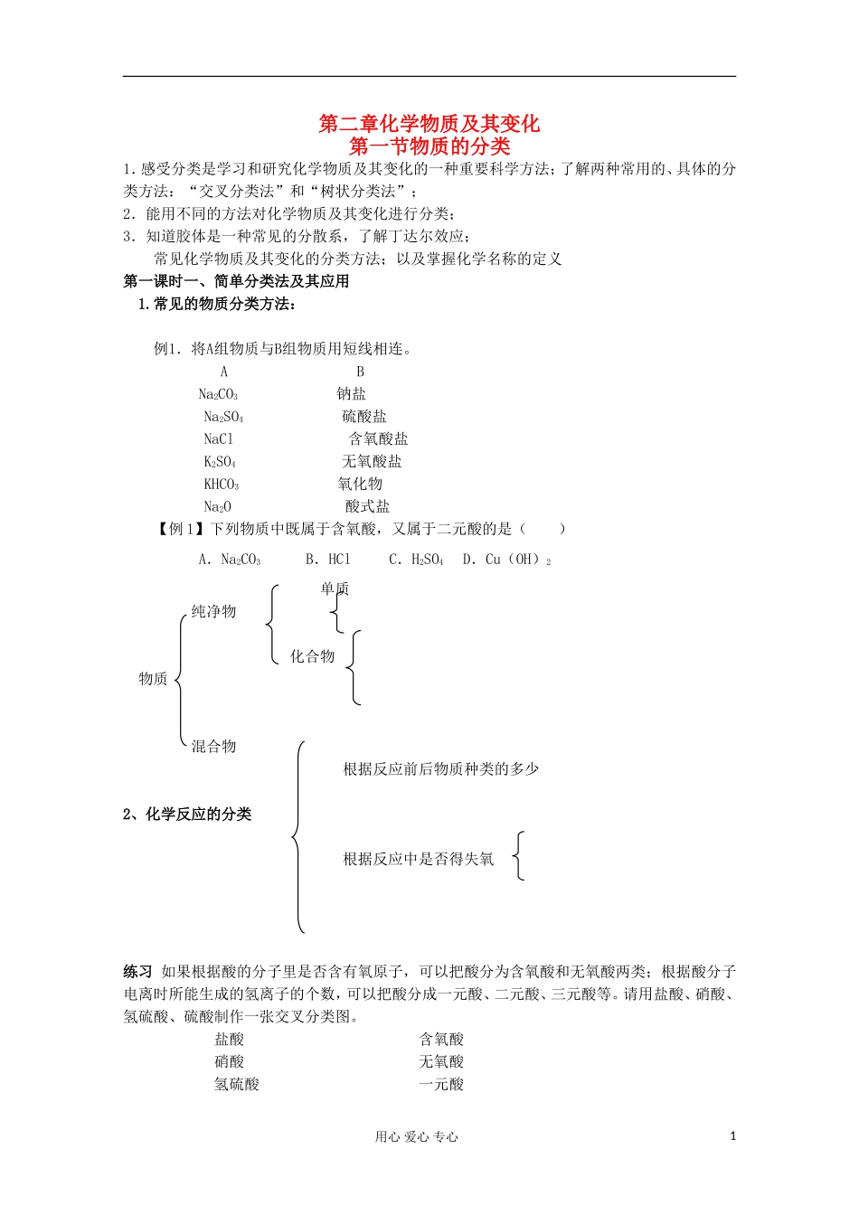 【名校联盟】湖南省邵阳市万和实验学校第二章 第一节物质的分类 新人教版必修1_第1页