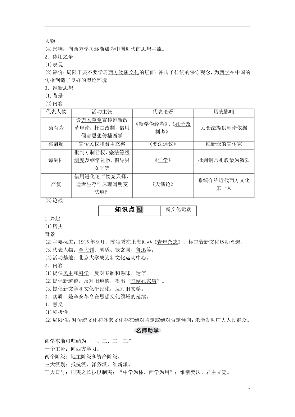 【创新设计】（山东适用）2014版高考历史一轮复习讲义 （知识整合+聚焦重点+对接高考+限时规范训练） 第三单元 第34课时 西学东渐与新文化运动 新人教版必修3_第2页
