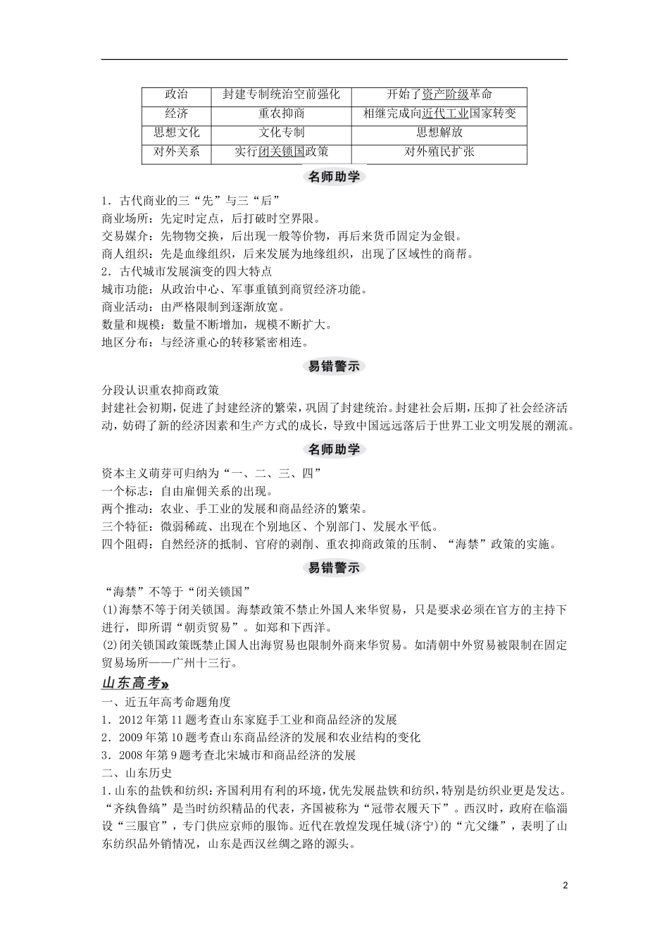 【创新设计】（山东适用）2014版高考历史一轮复习讲义 （知识整合+聚焦重点+对接高考+限时规范训练） 第一单元 第17课时 商业与城市和近代前夜的发展与迟滞 新人教版必修2_第2页