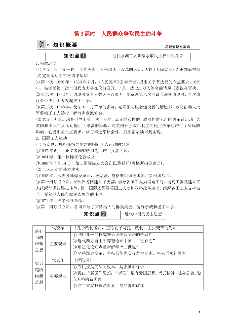 【创新设计】（山东适用）2014版高考历史一轮复习讲义 （知识整合+聚焦重点+对接高考+限时规范训练） 第3课时 人民群众争取民主的斗争 新人教版选修2_第1页