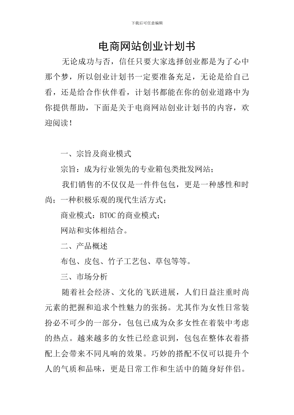 电商网站创业计划书_第1页