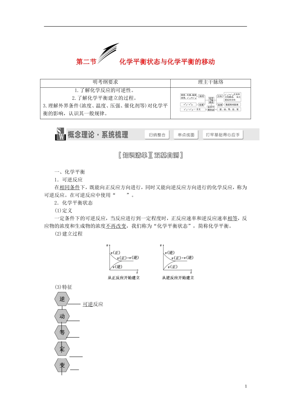 【三维设计】（人教通用版）2015届高考化学一轮总复习讲义 第二节 化学平衡状态与化学平衡的移动_第1页