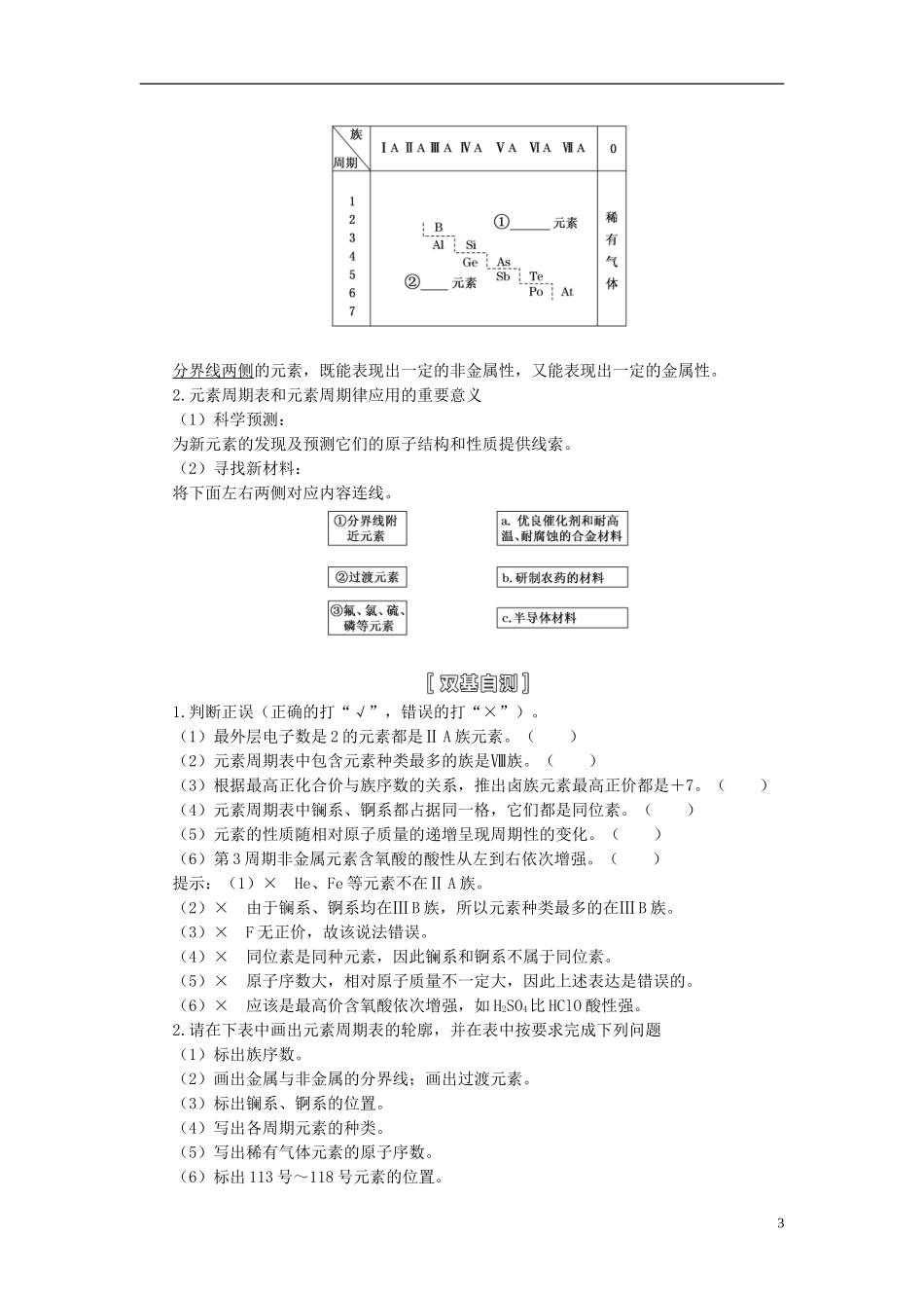【三维设计】（人教通用版）2015届高考化学一轮总复习讲义 第二节 元素周期表元素周期律_第3页