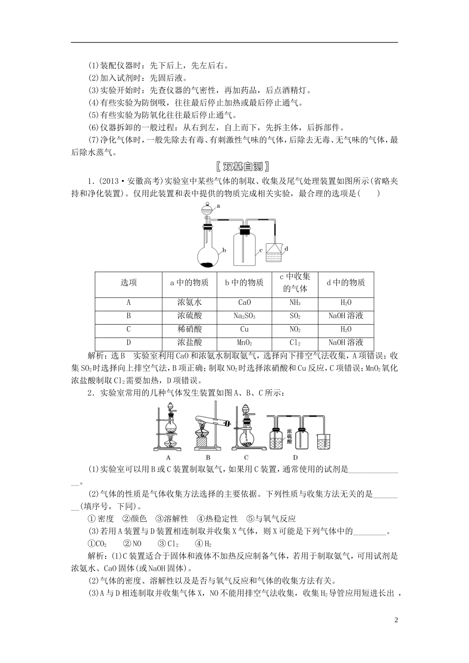 【三维设计】（人教通用版）2015届高考化学一轮总复习讲义 第三节 由实验套装到实验组成连接_第2页