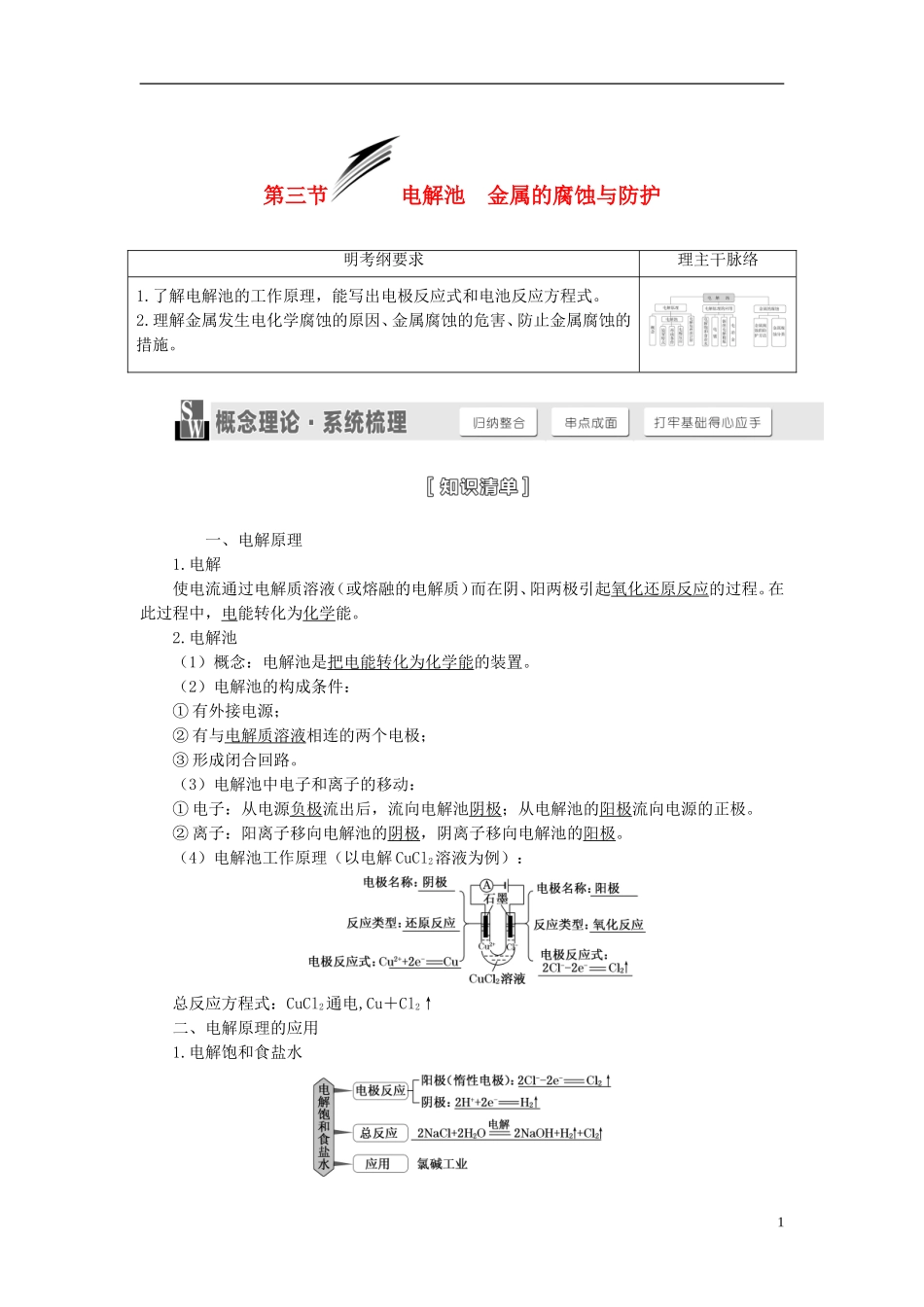 【三维设计】（人教通用版）2015届高考化学一轮总复习讲义 第三节 电解池金属的腐蚀与防护_第1页