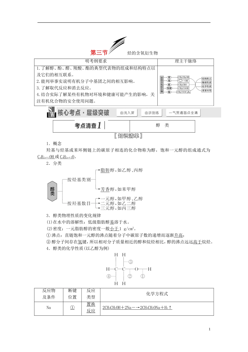 【三维设计】（人教通用版）2015届高考化学一轮总复习讲义 第三节 烃的含氧衍生物_第1页
