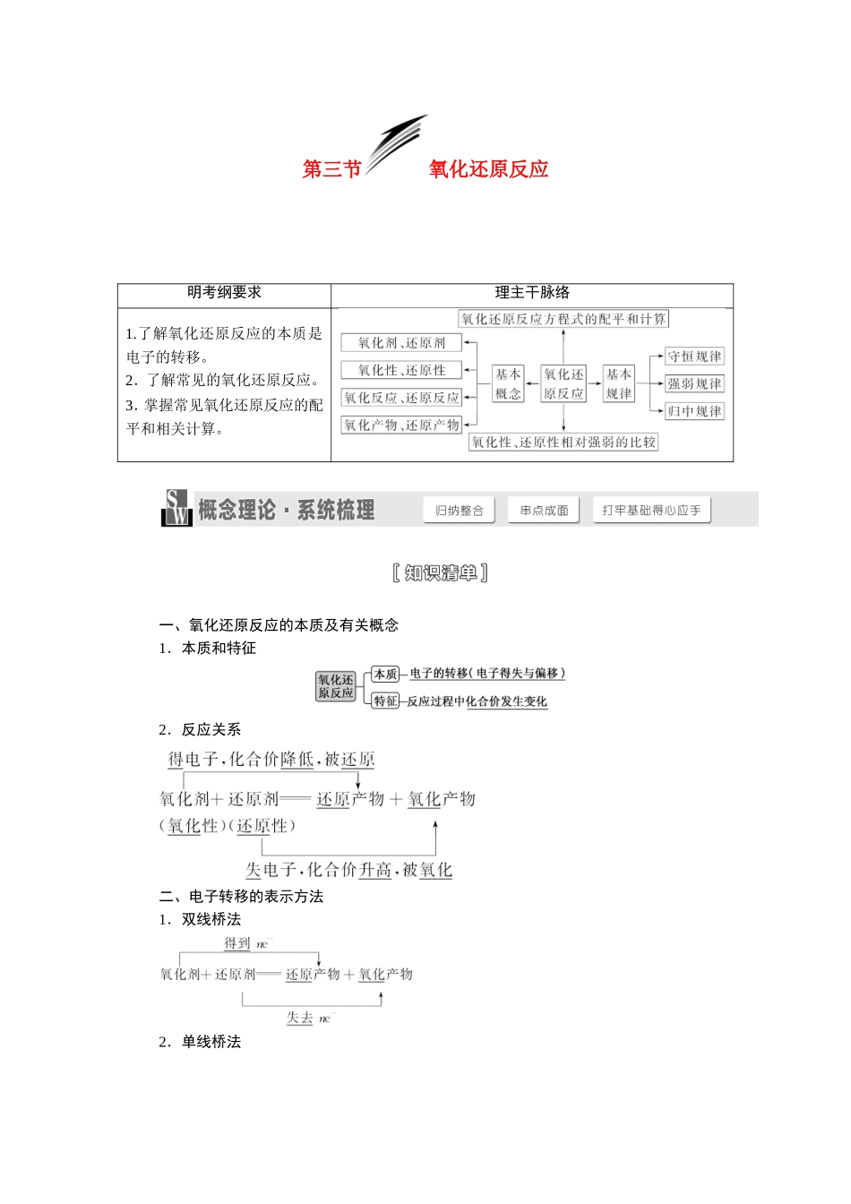 【三维设计】（人教通用版）2015届高考化学一轮总复习讲义 第三节 氧化还原反应_第1页