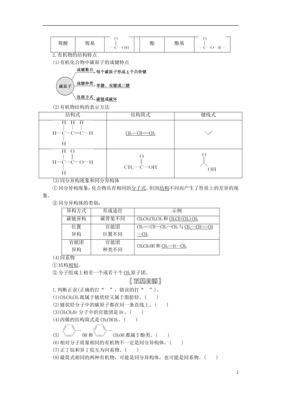 【三维设计】（人教通用版）2015届高考化学一轮总复习讲义 第一节 有机物的结构、分类和命名_第2页