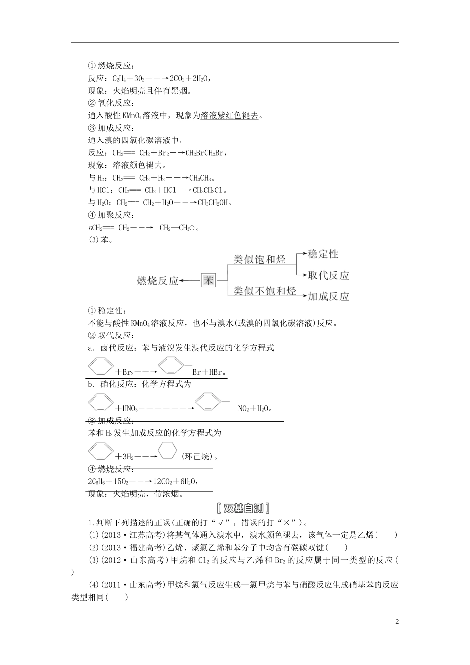 【三维设计】（人教通用版）2015届高考化学一轮总复习讲义 第一节 甲烷乙烯苯煤和石油_第2页