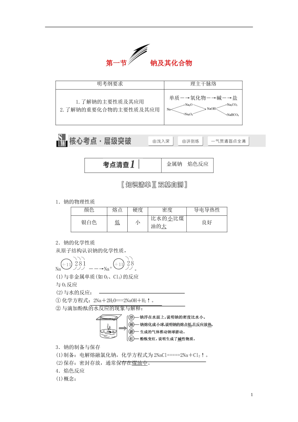 【三维设计】（人教通用版）2015届高考化学一轮总复习讲义 第一章金属及其化合物_第1页