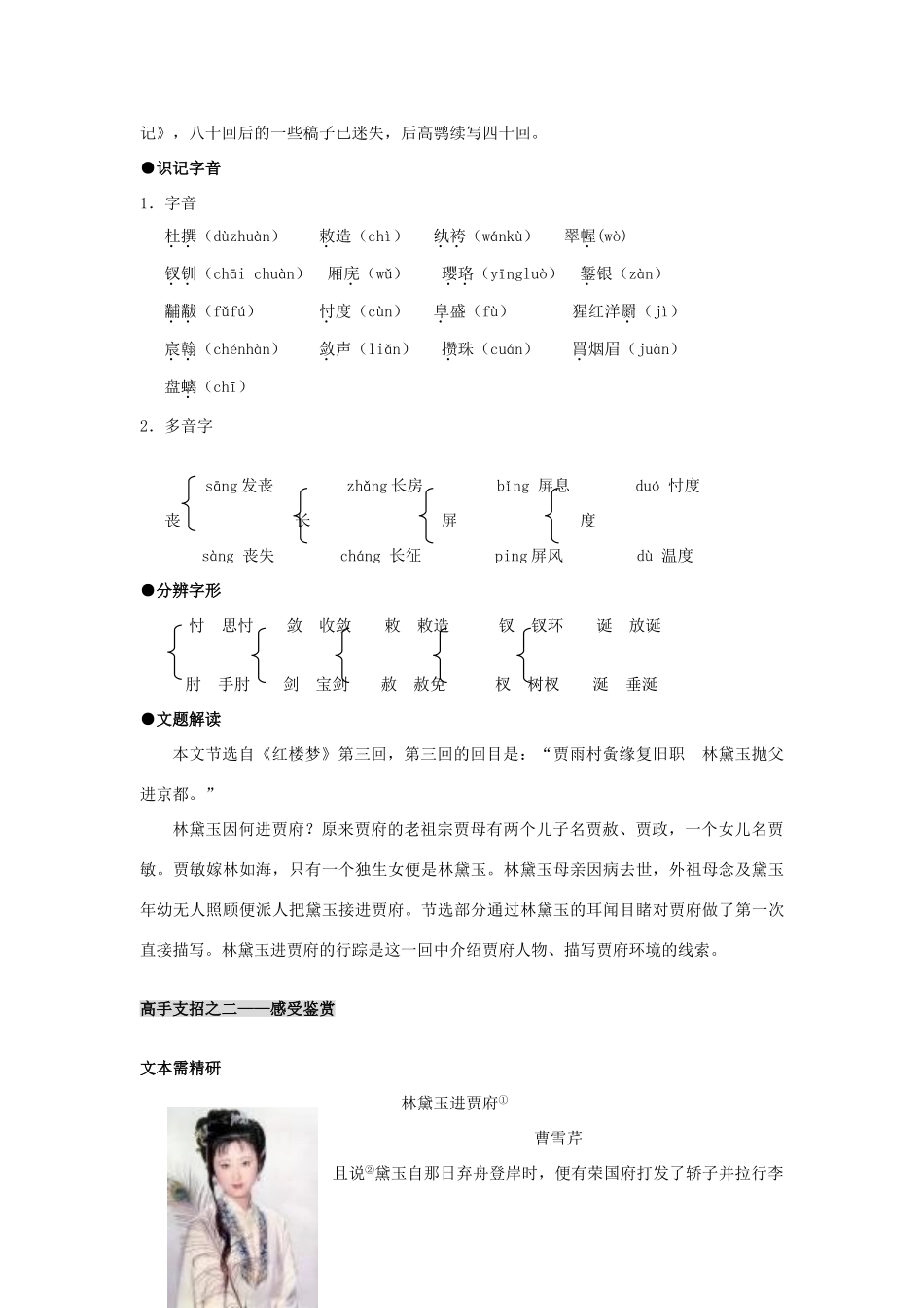 【2012年暑假总动员】高中语文《林黛玉进贾府》教学案 苏教版必修2_第3页