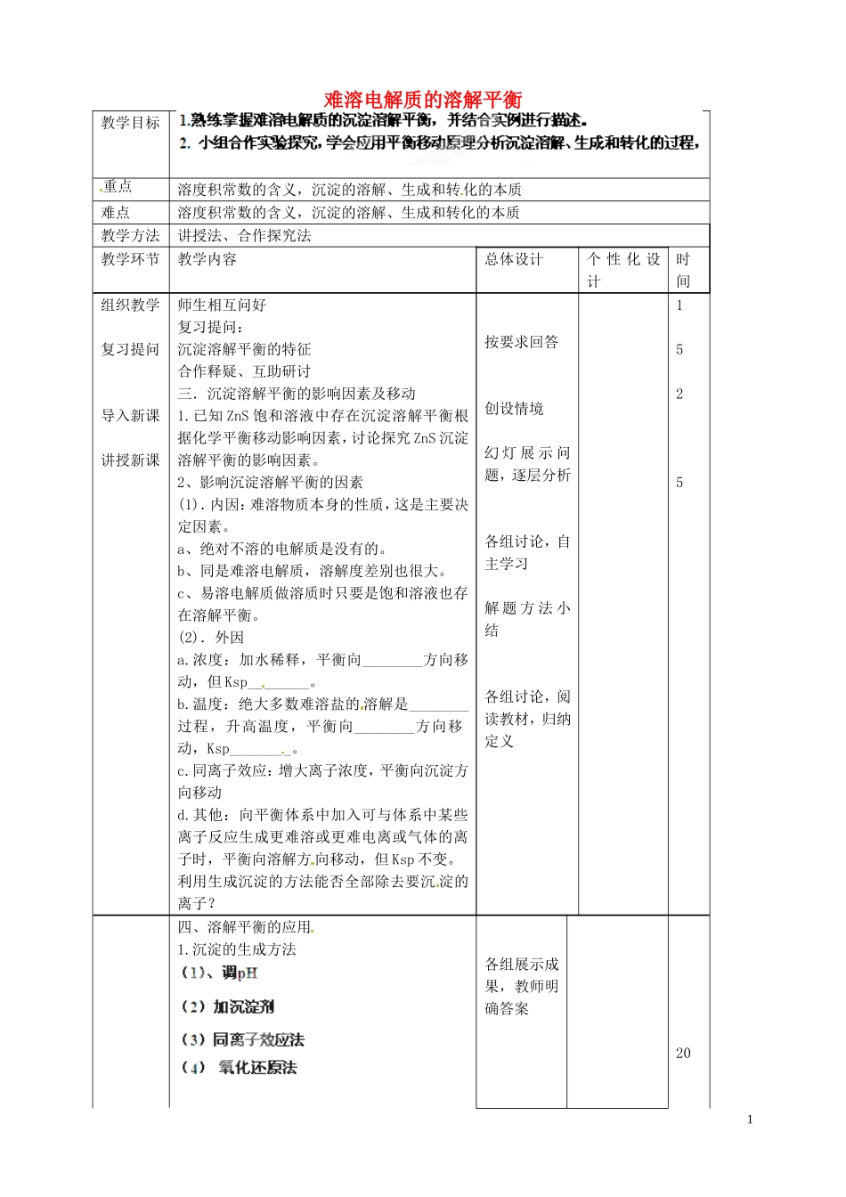 《难溶电解质的溶解平衡》教案（2）_第1页
