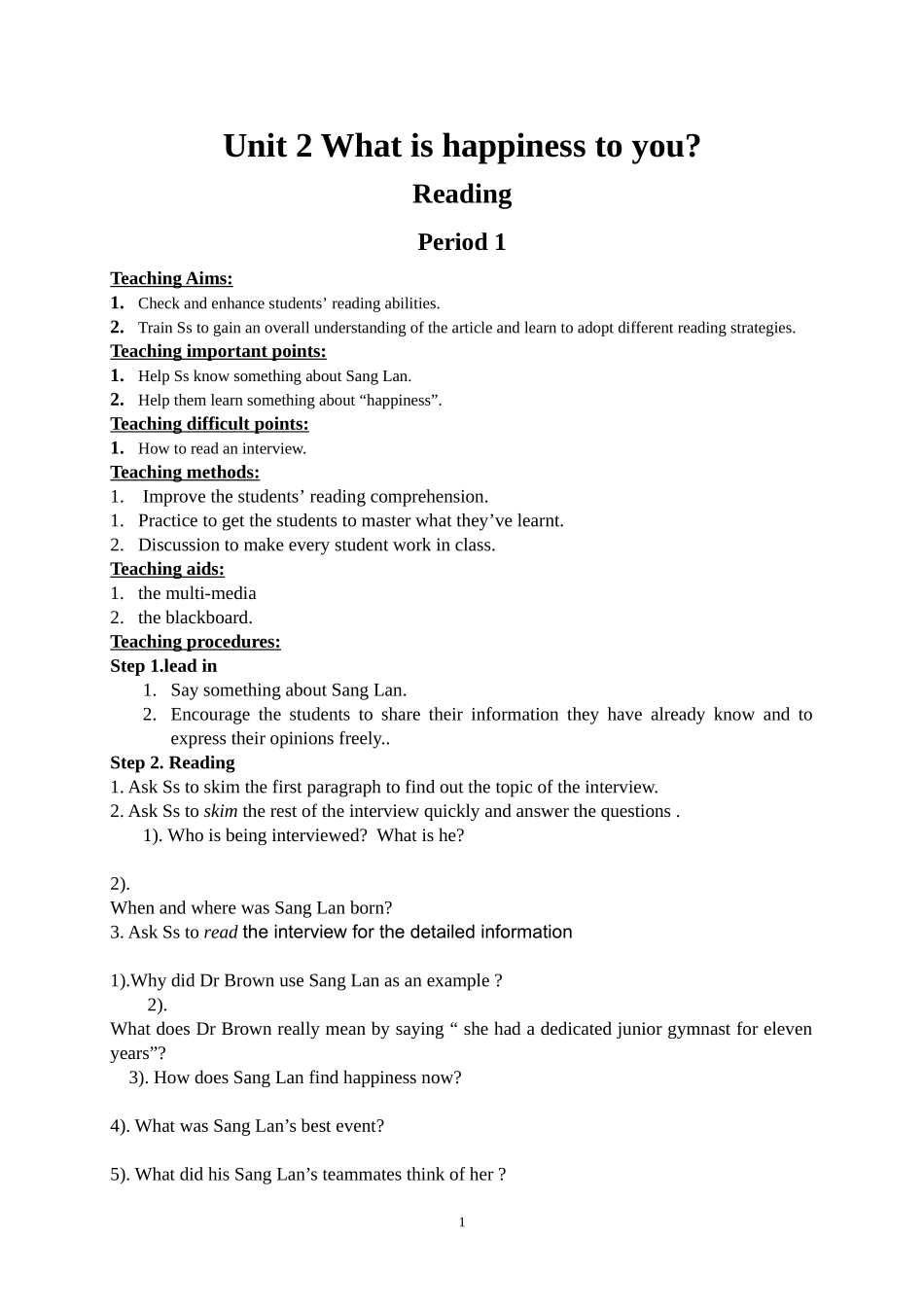 Unit 2 What is happiness to you_第1页