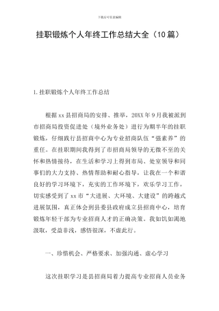 挂职锻炼个人年终工作总结大全