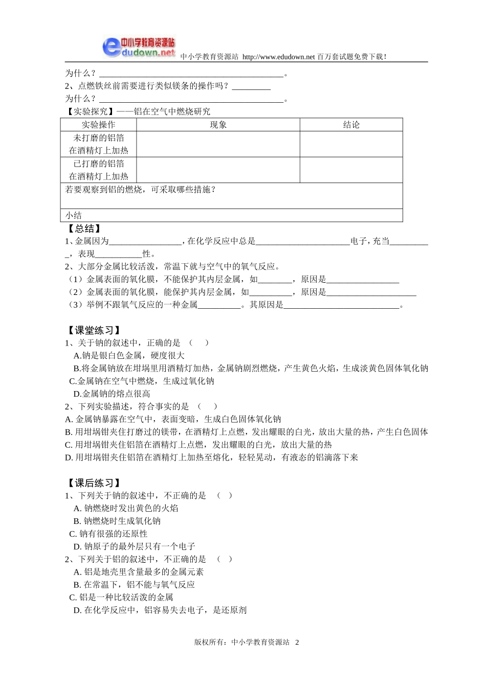3.1 金属的化学性质4[人教新课标高一化学]_第2页