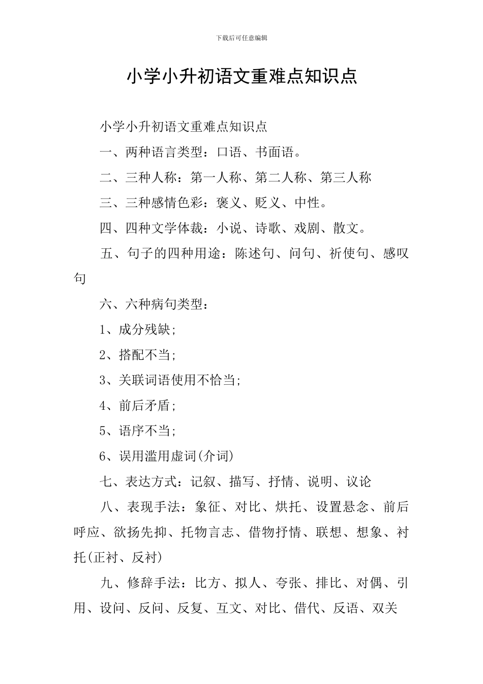 小学小升初语文重难点知识点_第1页