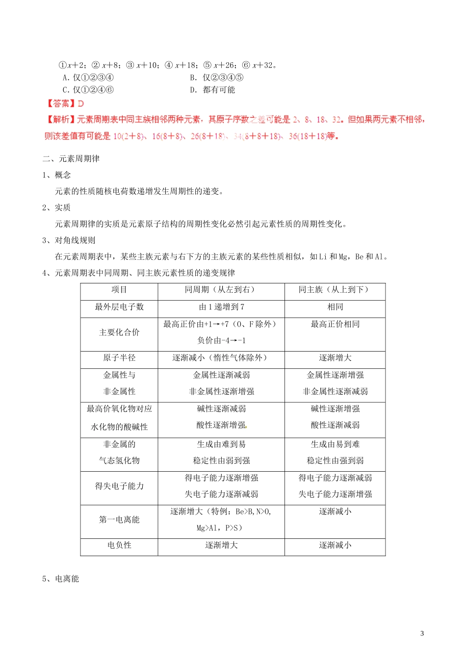 2015年高考化学一轮复习 专题6.2 元素周期表和元素周期律讲案（含解析）_第3页