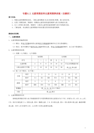 2015年高考化学一轮复习 专题6.2 元素周期表和元素周期律讲案（含解析）