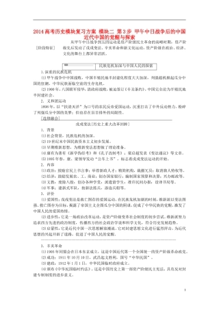 2014高考历史模块复习方案 模块二 第3步 甲午中日战争后的中国 近代中国的觉醒与探索