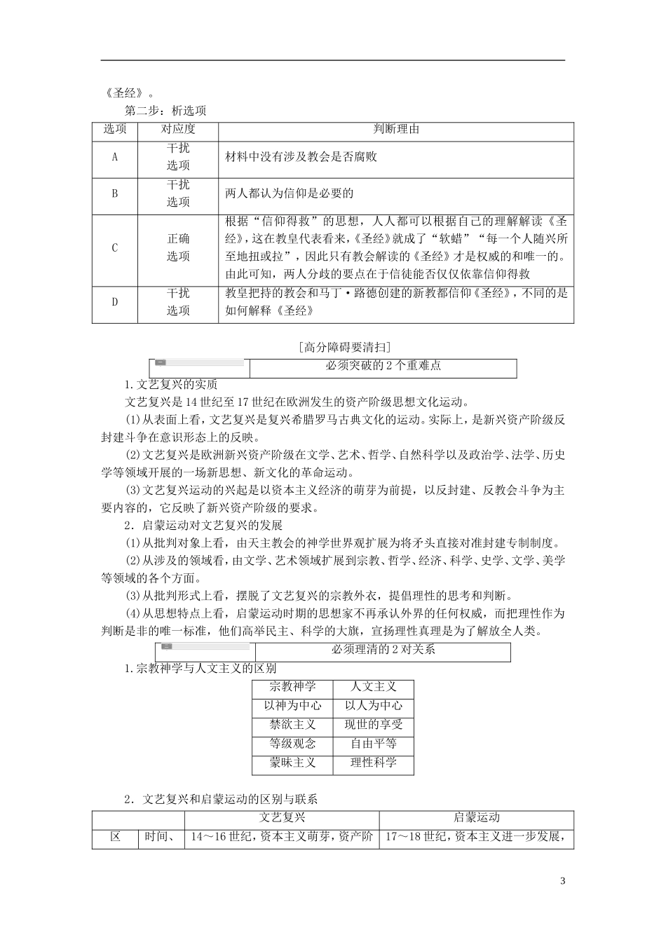 2014高考历史模块复习方案 模块二 第2步 专题十 西方人文精神的发展和世界近代科技与文化_第3页