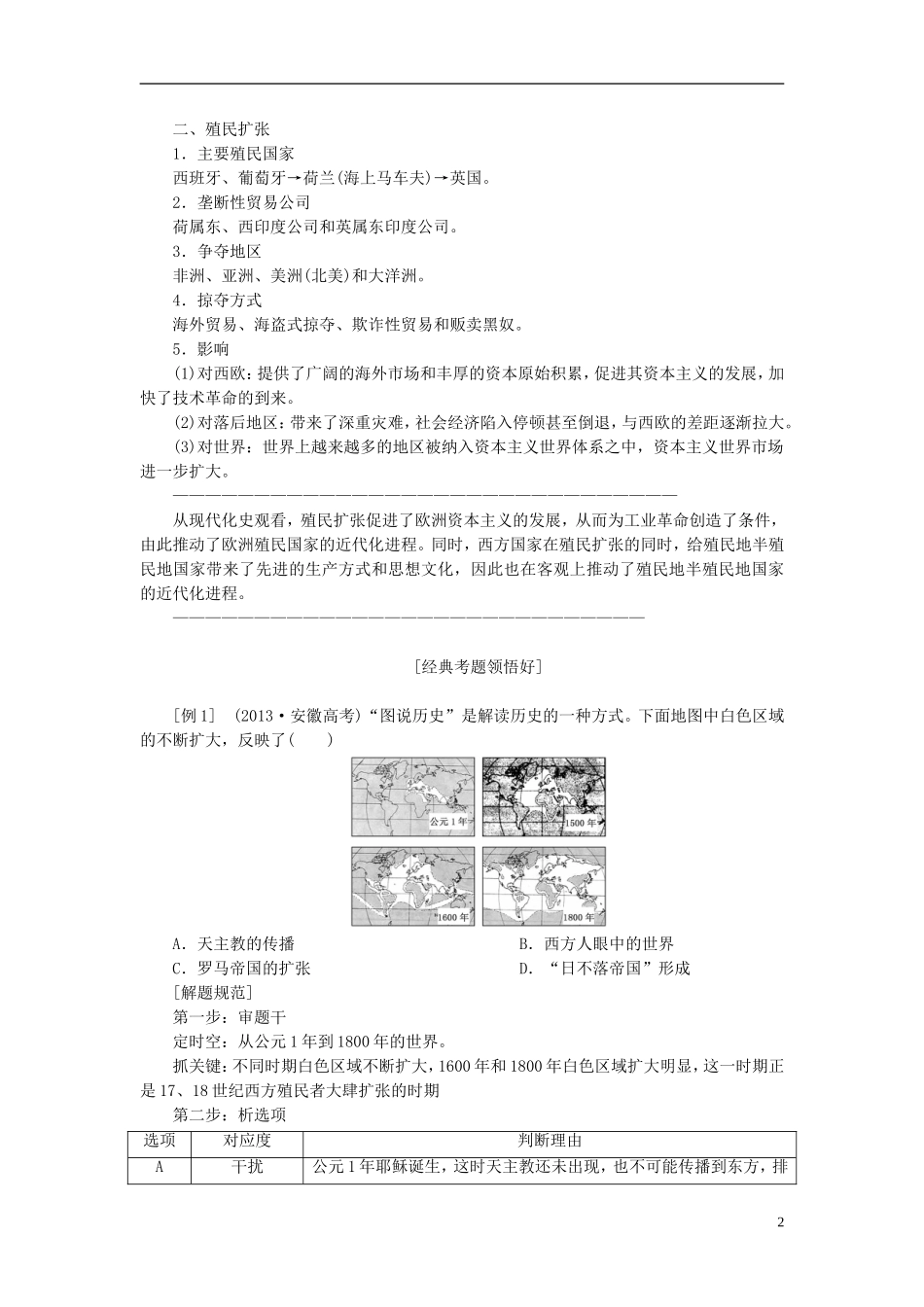 2014高考历史模块复习方案 模块二 第2步 专题九 资本主义世界市场的形成与发展_第2页