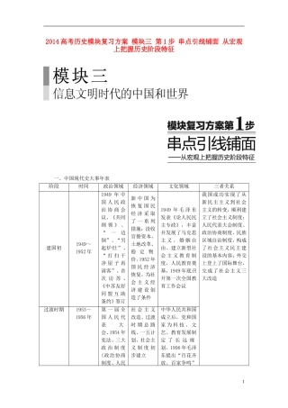 2014高考历史模块复习方案 模块三 第1步 串点引线铺面 从宏观上把握历史阶段特征