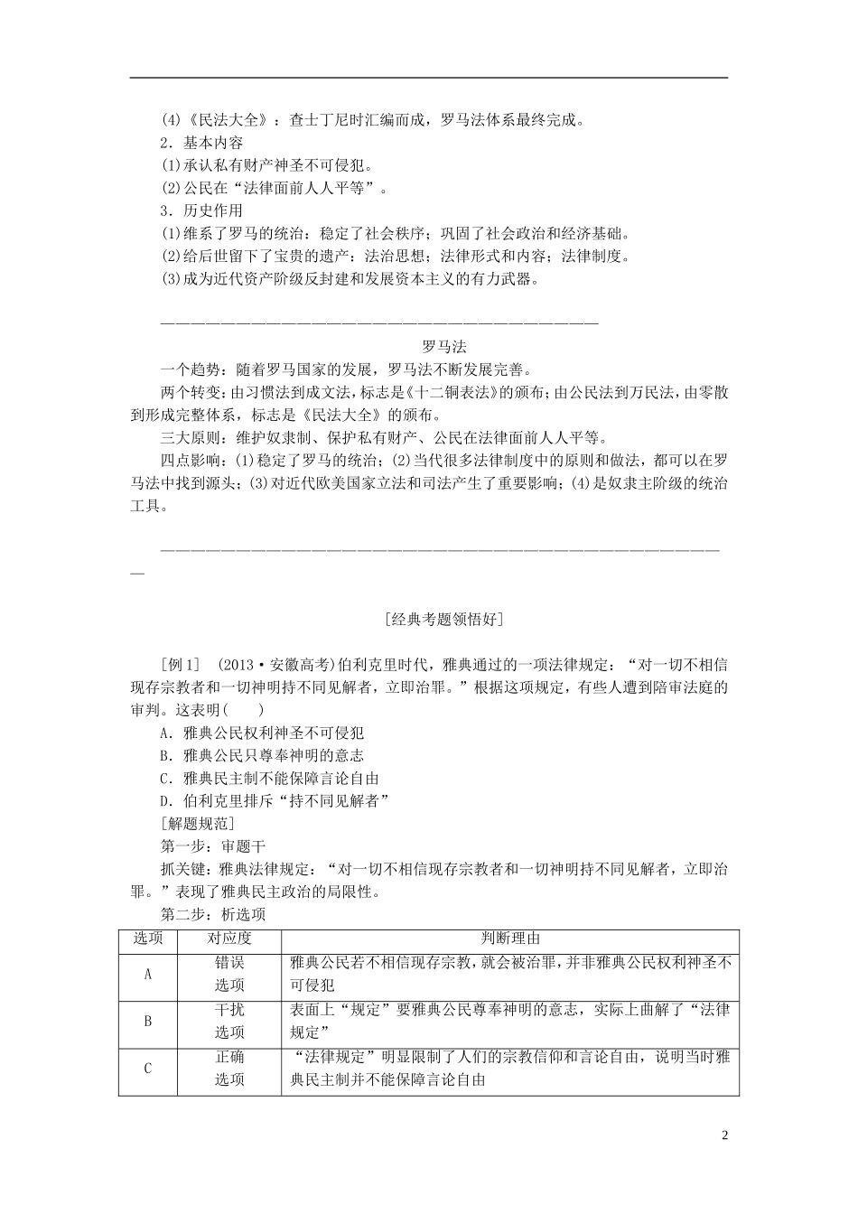 2014高考历史模块复习方案 模块一 第2步 专题四 古代希腊罗马的政治制度和西方人文主义精神的起源_第2页