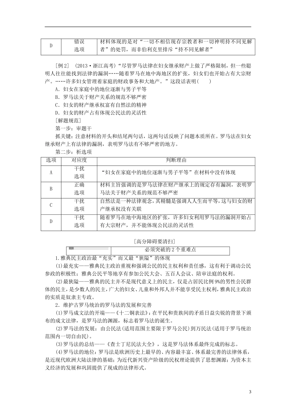 2014高考历史模块复习方案 模块一 第2步 专题四 古代希腊罗马的政治制度和西方人文主义精神的起源_第3页