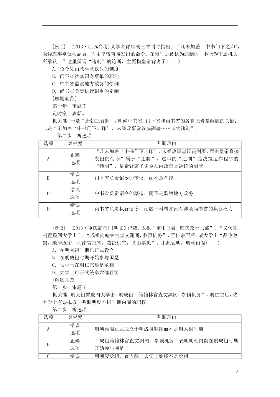 2014高考历史模块复习方案 模块一 第2步 专题一 古代中国的政治制度_第3页