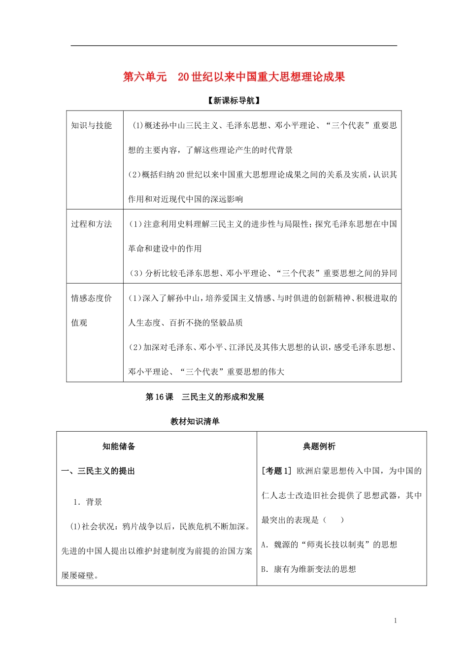 2014年高中历史教材全解 第六单元20世纪以来中国重大思想理论成果 新人教版必修3_第1页
