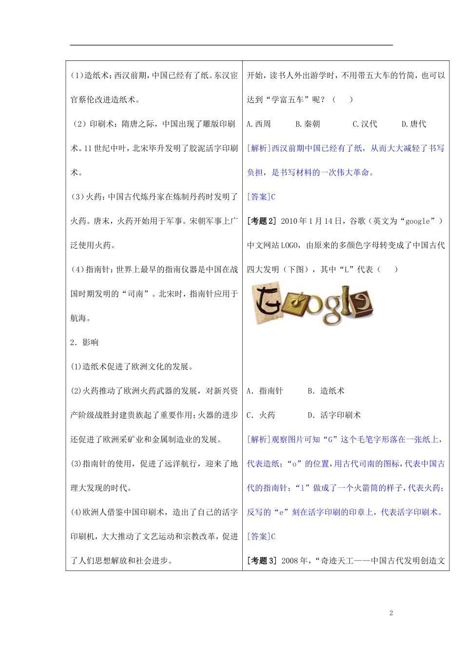 2014年高中历史教材全解 第三单元古代中国的科学技术与文学艺术 新人教版必修3_第2页
