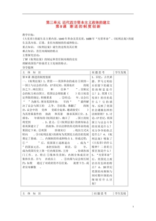 2014年高中历史 第三单元 第8课《英国的制度创新》教案 岳麓版必修1