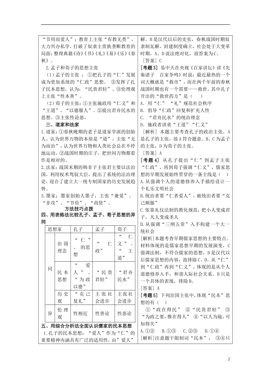 2014年高中历史教材全解 第一单元中国传统文化主流思想的演变 新人教版必修3_第2页