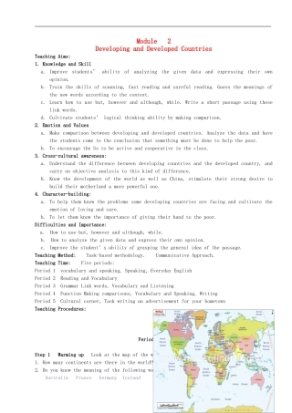 2014年高中历史 Module 2 Developing and Developed Countries教案 外研版必修3
