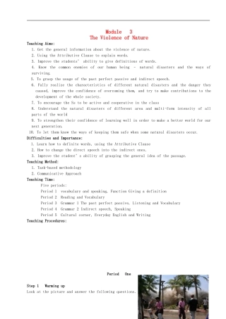 2014年高中历史 Module 3 The violence of nature教案 外研版必修3