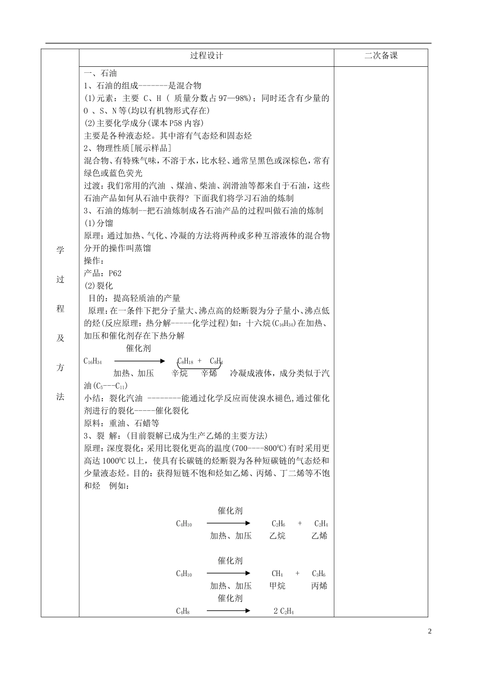 2014年高中化学 3.1 化石燃料与有机化合物 石油的炼制 乙烯第1课时教案 苏教版必修2_第2页