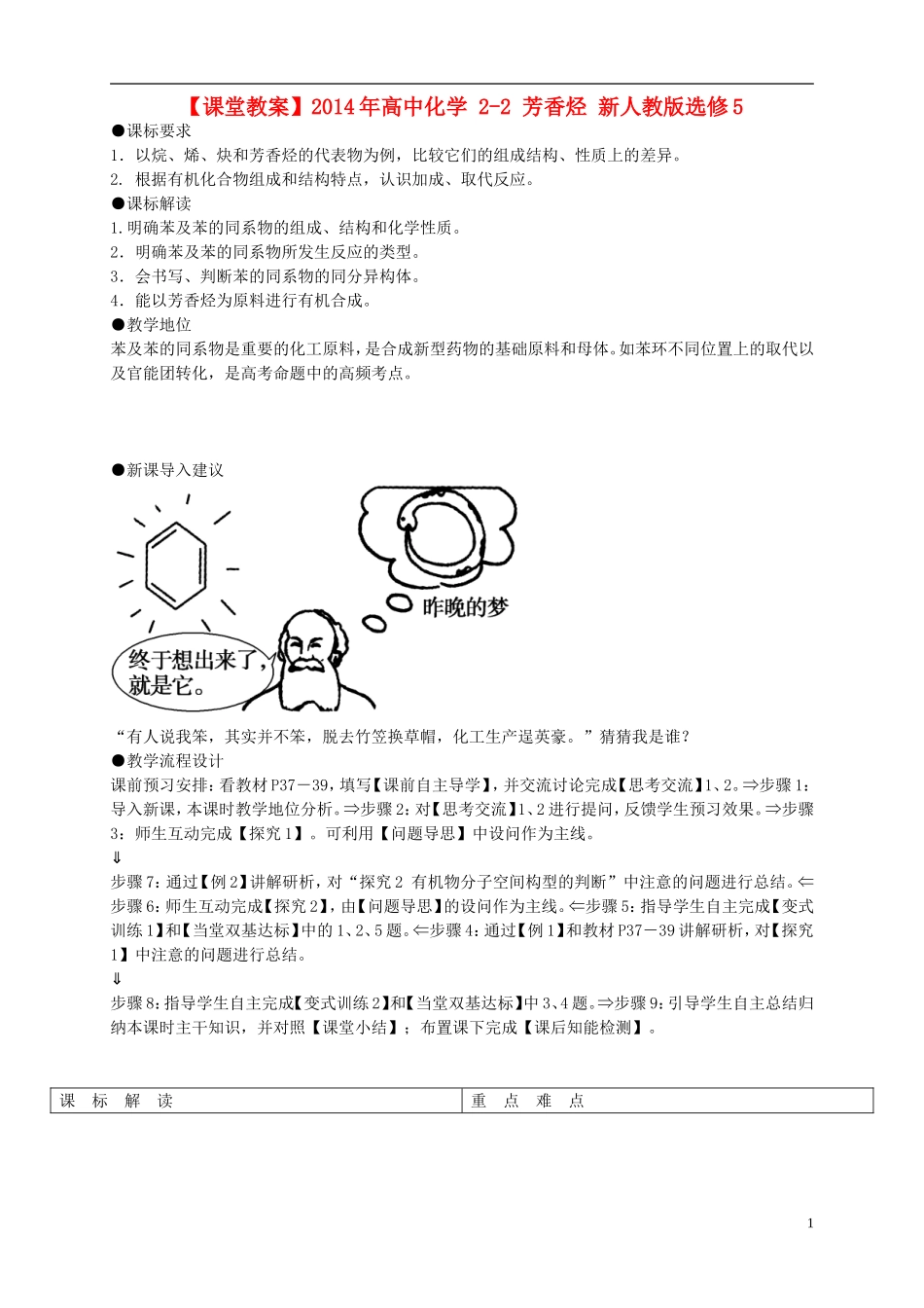 2014年高中化学 2-2 芳香烃课堂教案 新人教版选修5_第1页