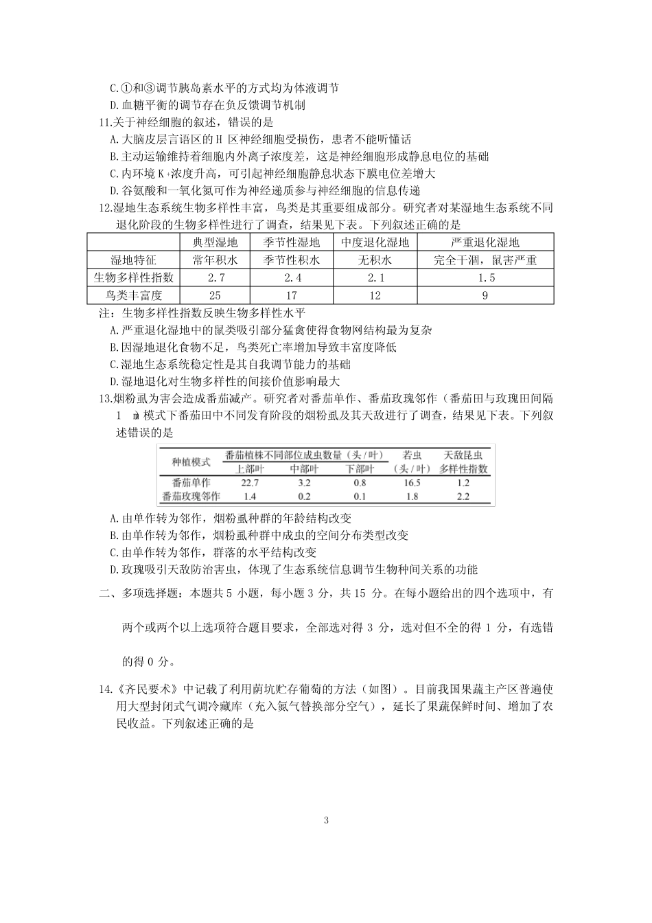 2021年河北省普通高中学业水平选择性考试生物试题 _第3页