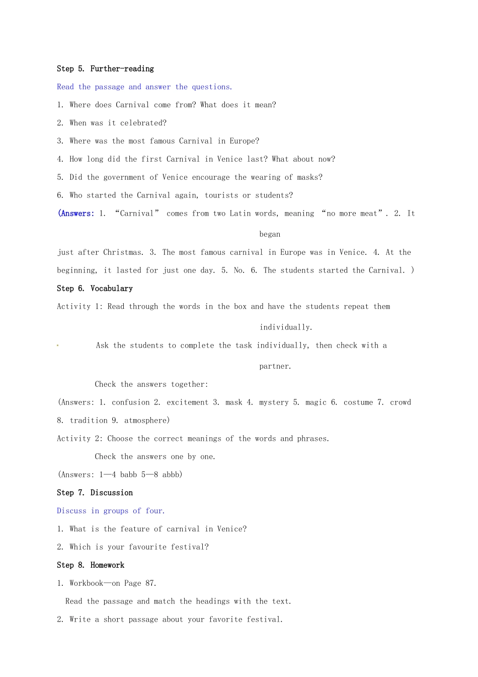 2014年秋高中英语 Module 4 Carnival教案 外研版必修5_第2页