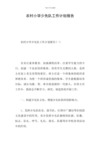 农村小学少先队工作计划报告