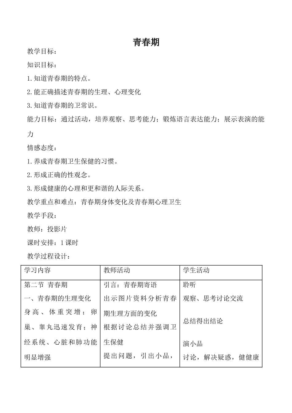 鲁科版八年级生物青春期教案_第1页