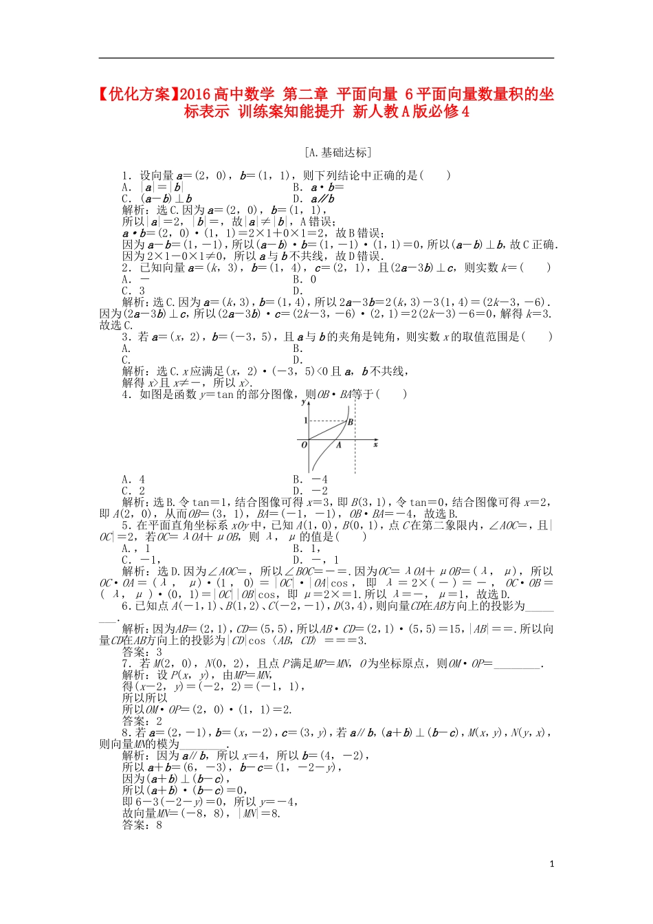 高中数学 第二章 平面向量 6平面向量数量积的坐标表示 训练案知能提升 新人教A版必修4-新人教A版高一必修4数学试题_第1页