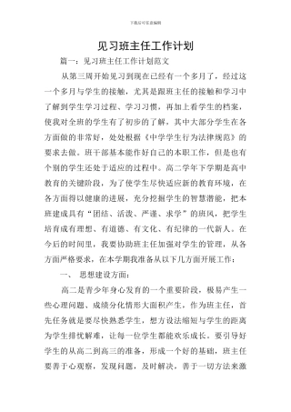 见习班主任工作计划
