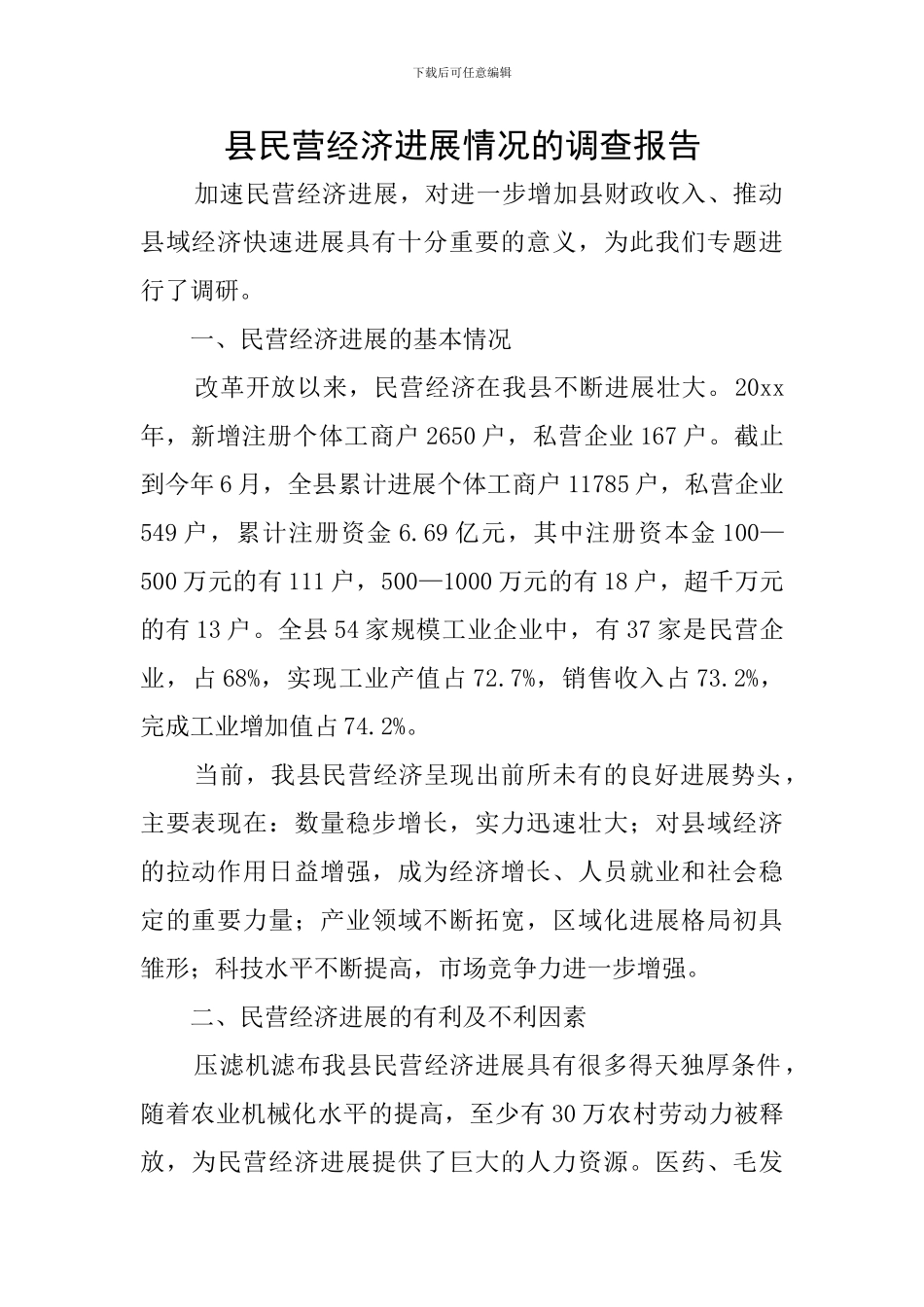 县民营经济发展情况的调查报告_第1页