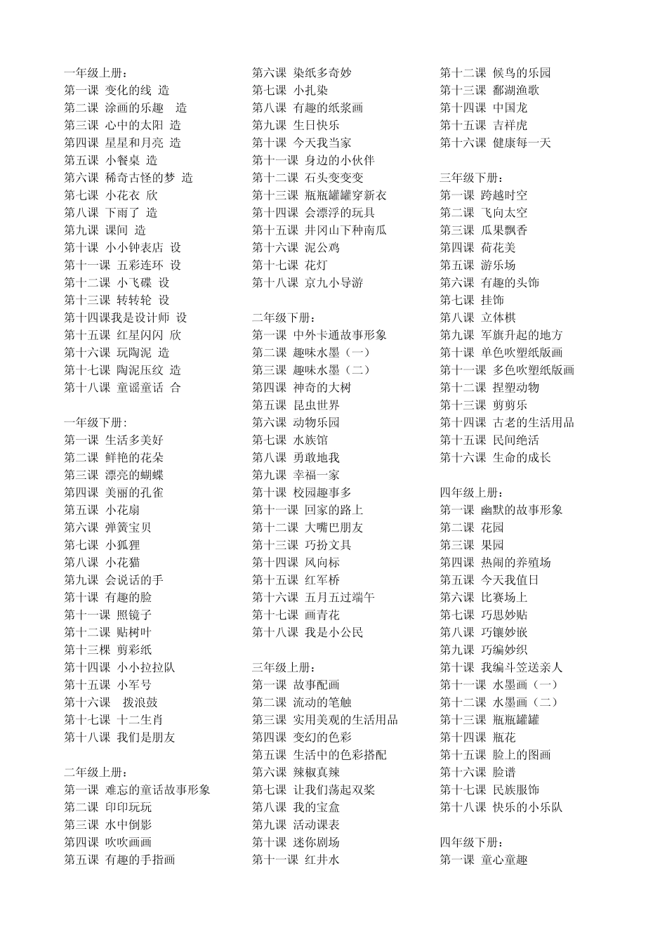 江西版美术课本目录 _第1页