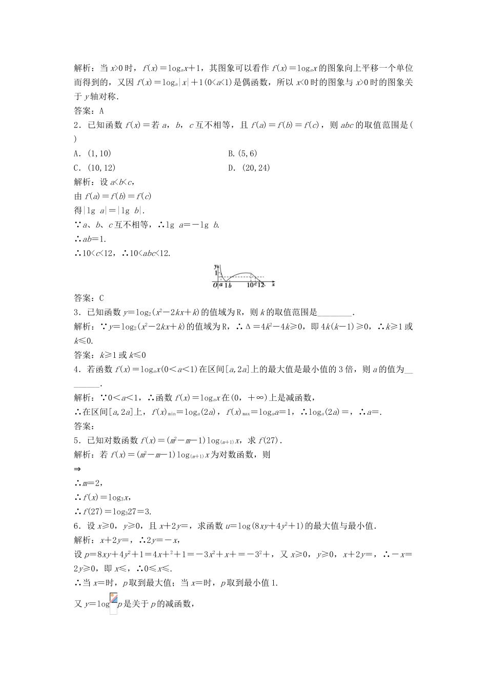 高中数学 第二章 基本初等函数（Ⅰ）2.2 对数函数 2.2.2 第1课时 对数函数的图象及性质优化练习 新人教A版必修1-新人教A版高一必修1数学试题_第3页