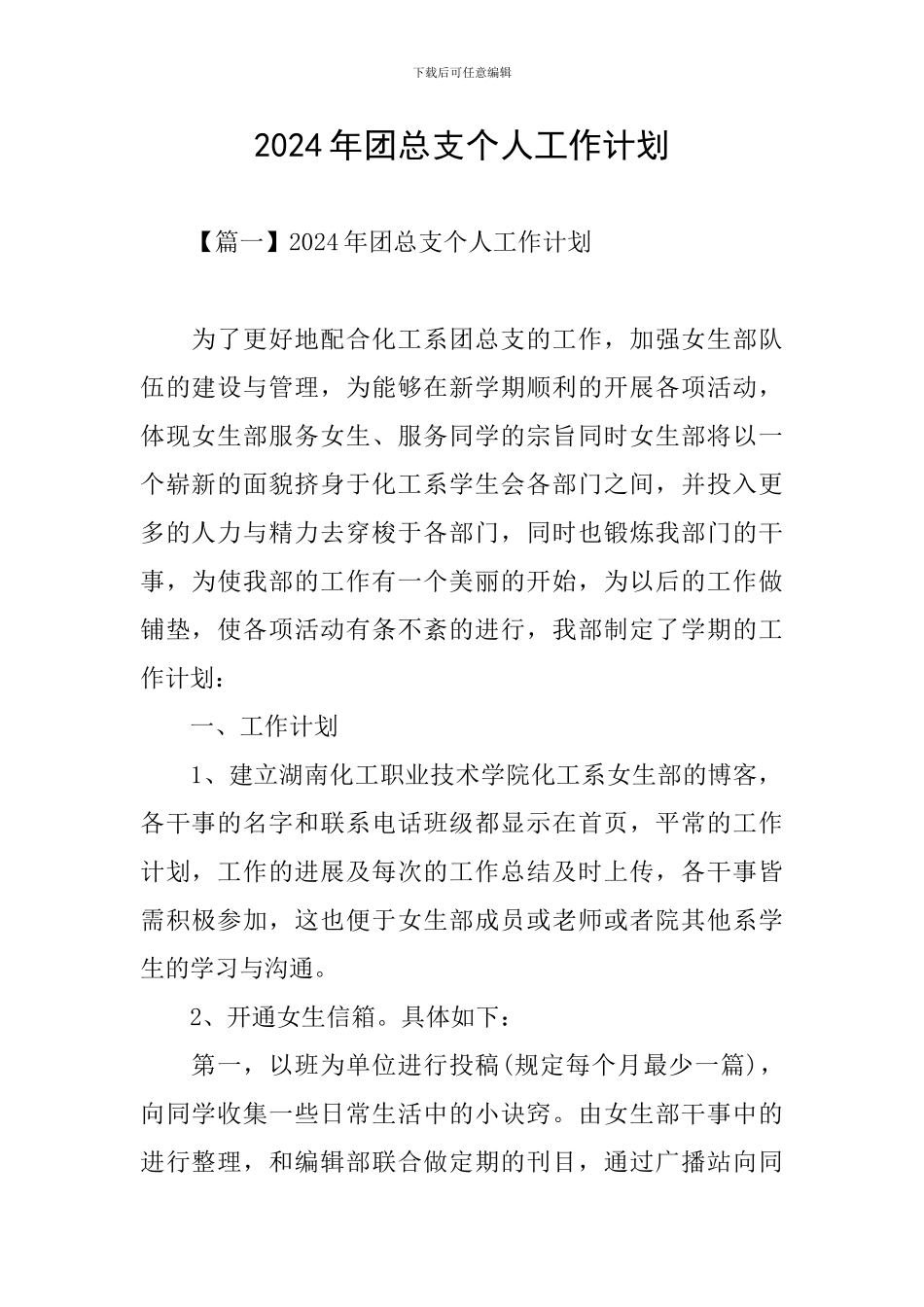 2024年团总支个人工作计划_第1页